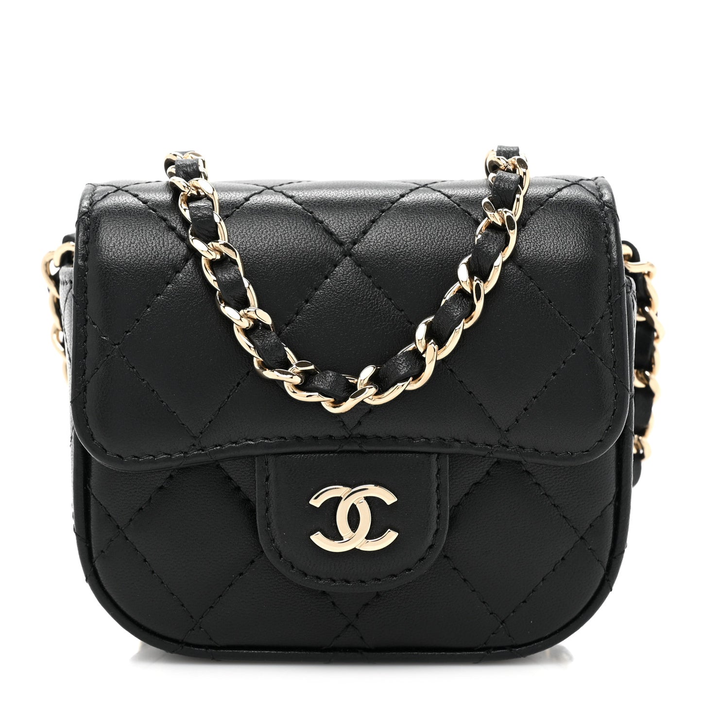 Caviar Quilted Mini Clutch With Chain Black
