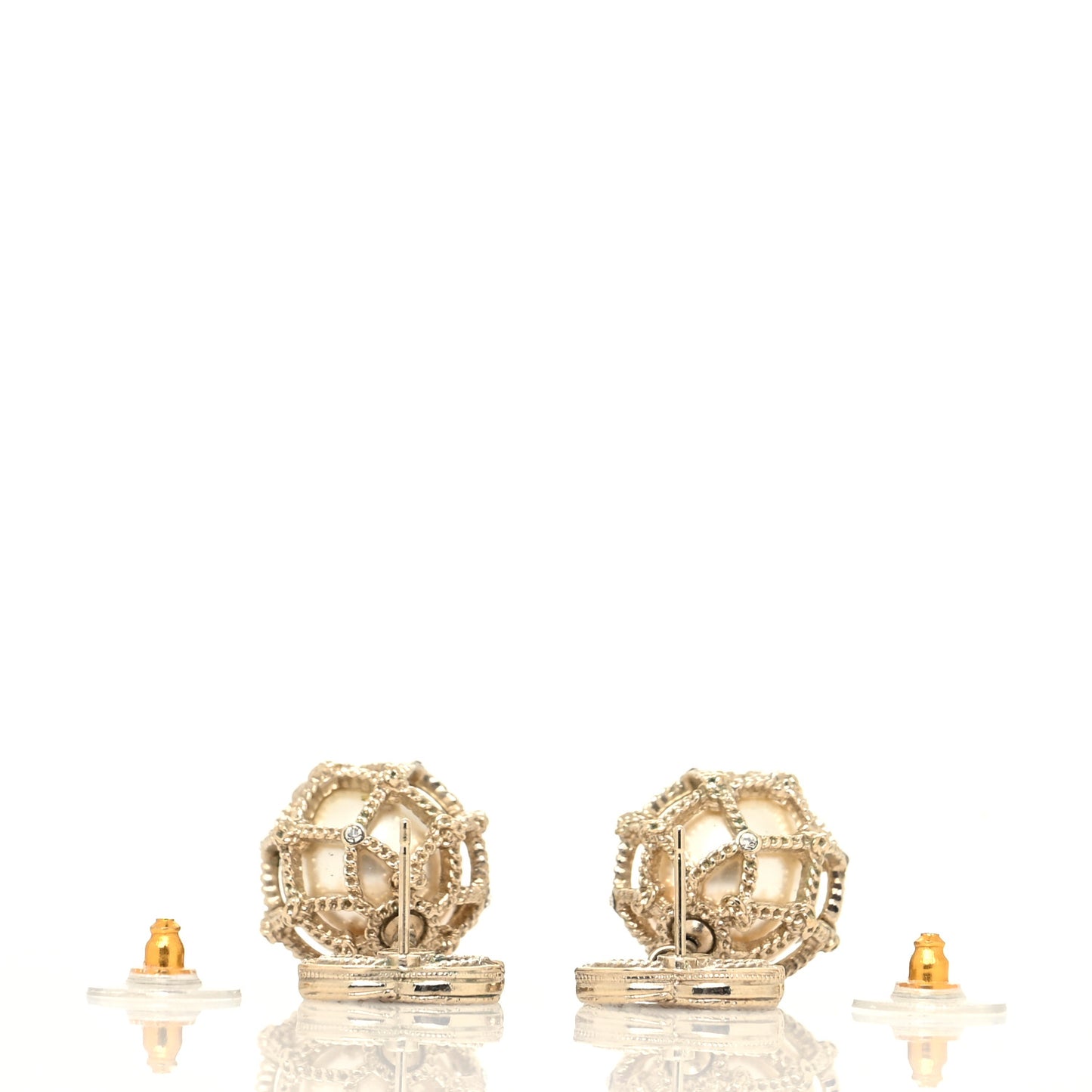 Pearl Caged CC Drop Earrings Gold