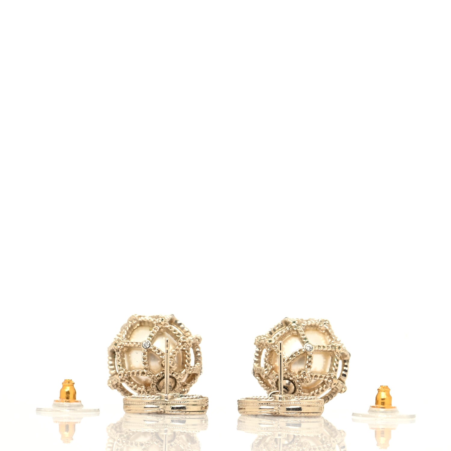 Chanel Pearl Caged CC Drop Earrings Gold 3 of 5