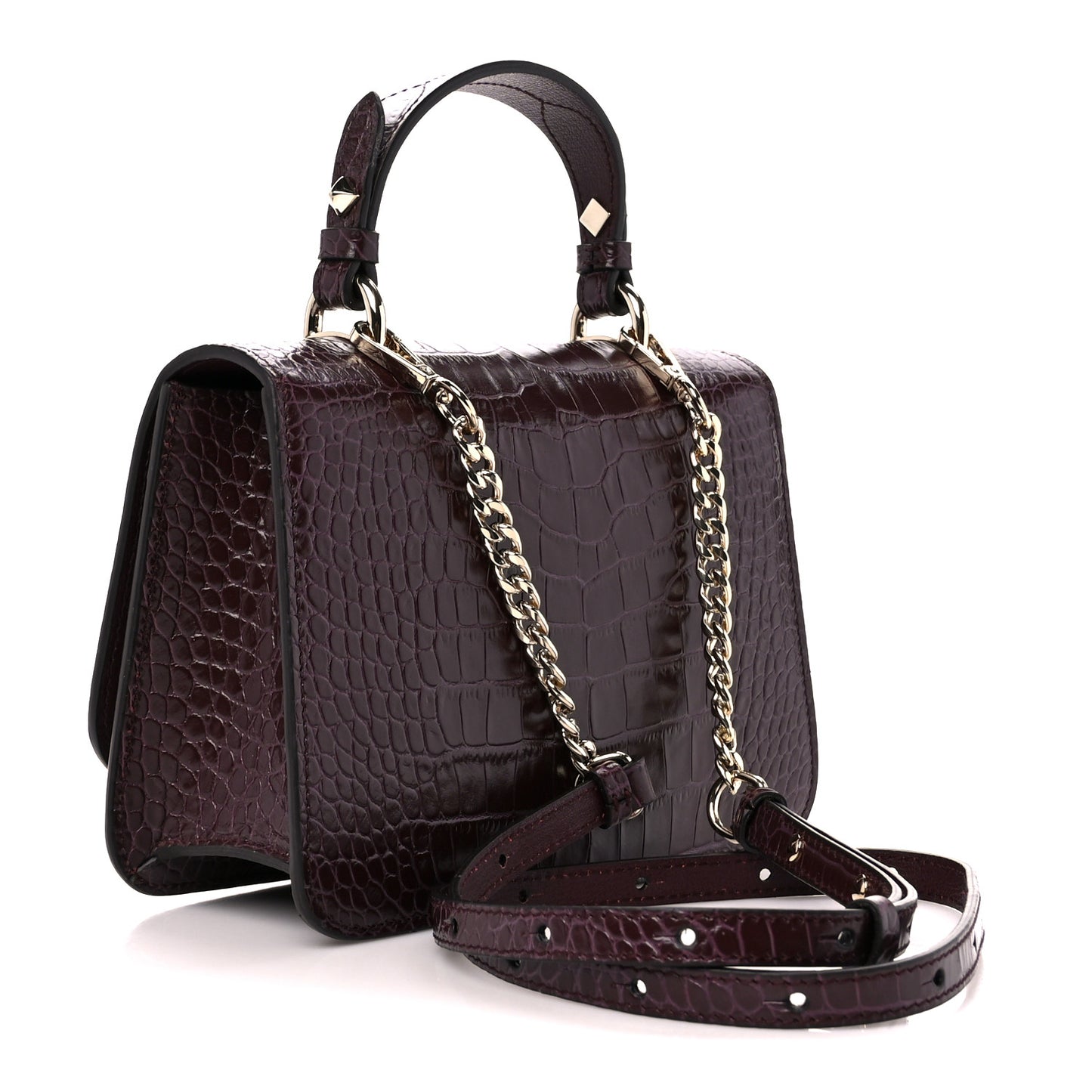 Calfskin Crocodile Embossed Medium JC Top Handle Bordeaux