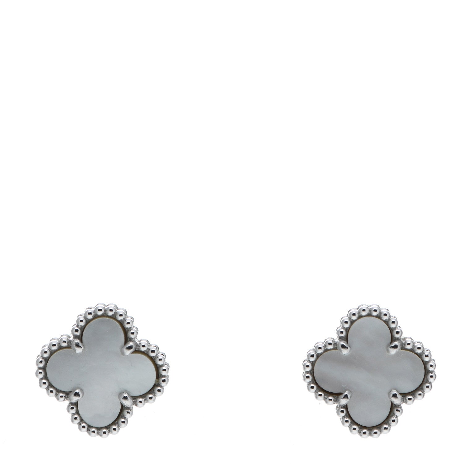 Van Cleef & Arpels 18K White Gold Mother of Pearl Sweet Alhambra Earrings 1 of 5