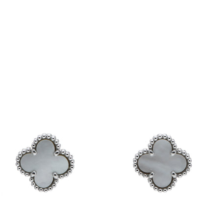 Van Cleef & Arpels 18K White Gold Mother of Pearl Sweet Alhambra Earrings 1 of 5