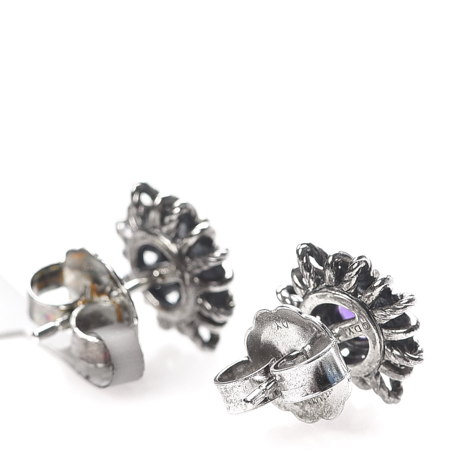 David Yurman Sterling Silver Pave Diamond Amethyst 12mm Starburst Earrings 3 of 5