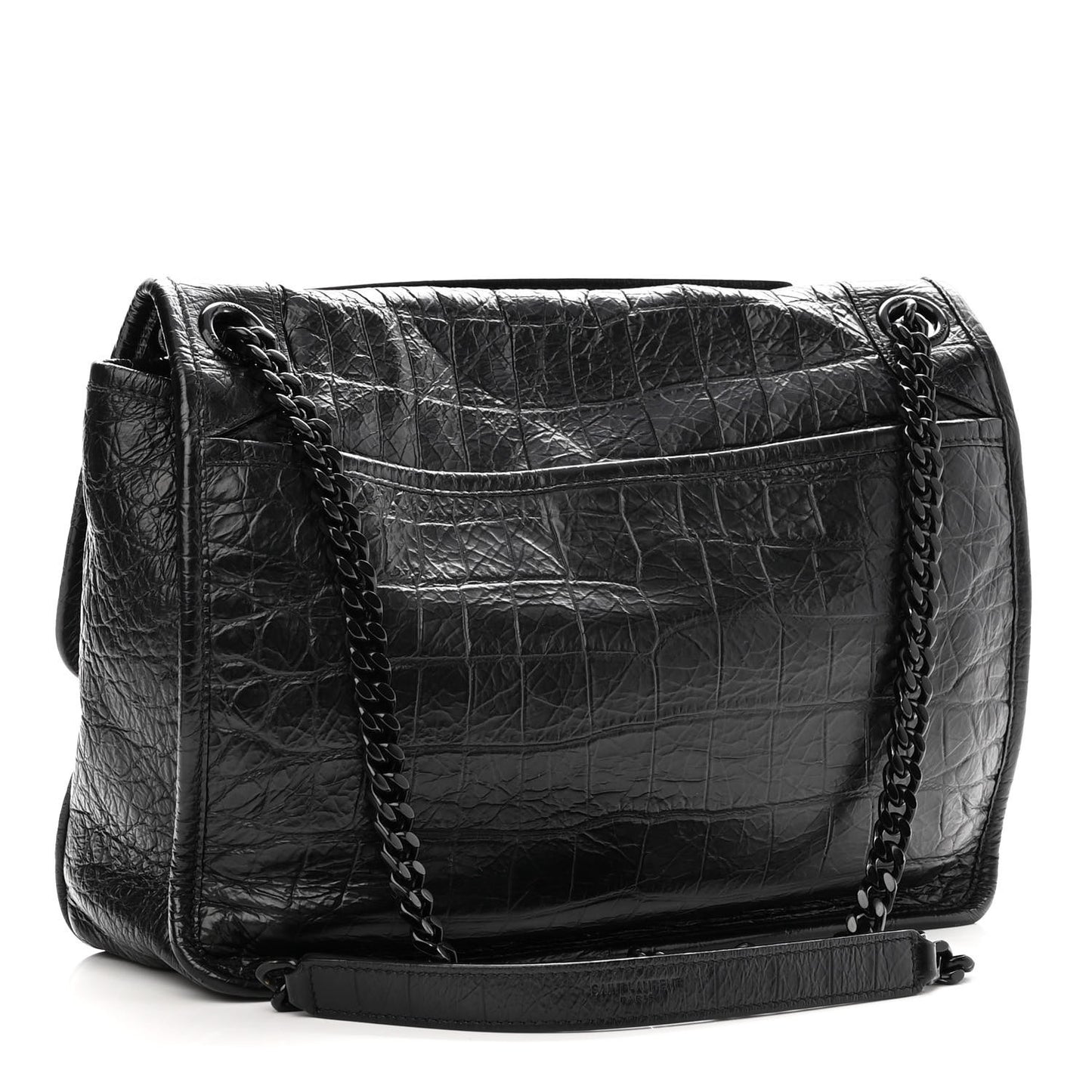 Crocodile Embossed Lambskin Monogram Medium Niki Chain Satchel Black