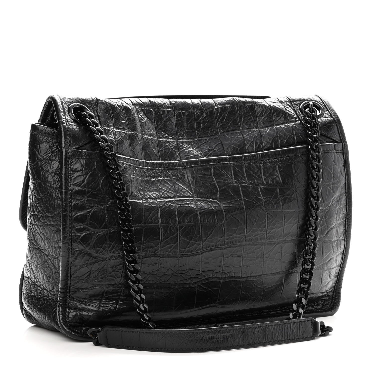 Saint Laurent Crocodile Embossed Lambskin Monogram Medium Niki Chain Satchel Black 3 of 9