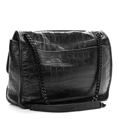 Saint Laurent Crocodile Embossed Lambskin Monogram Medium Niki Chain Satchel Black 3 of 9