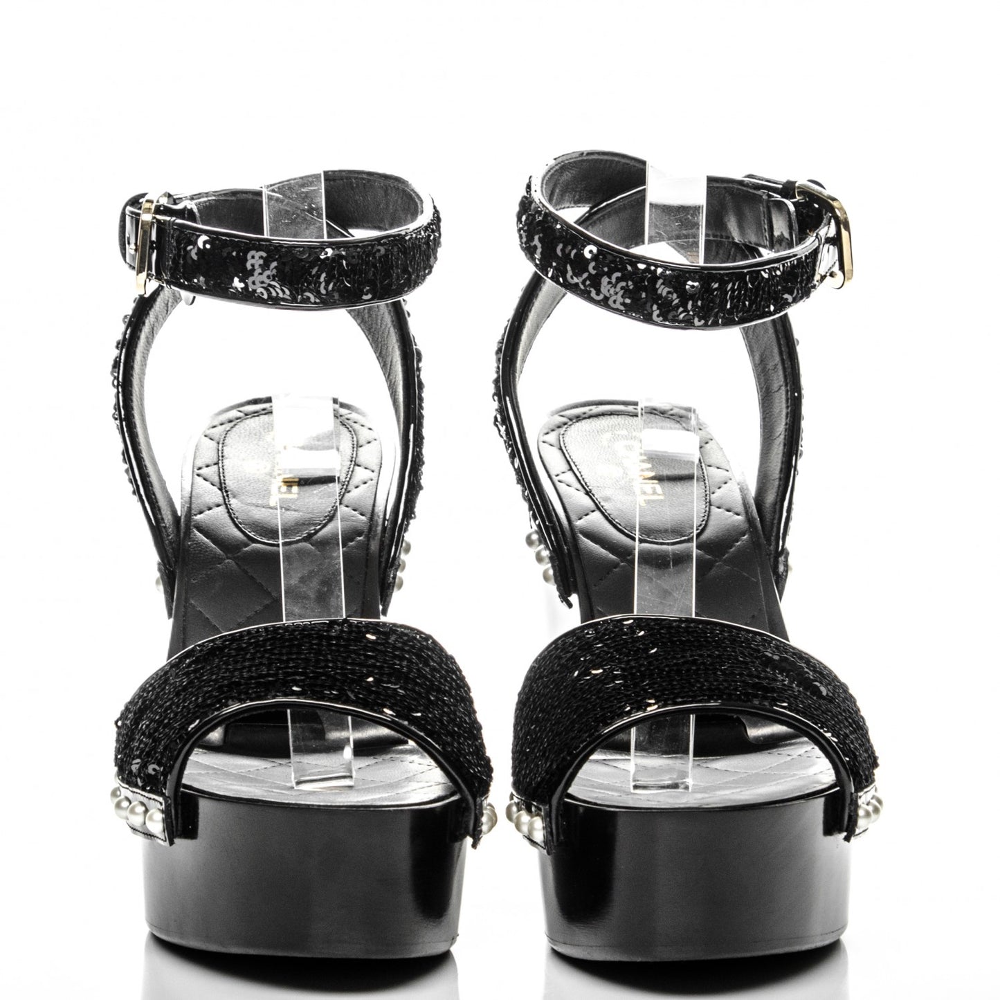 Sequin Wedge Sandals 38.5 Black