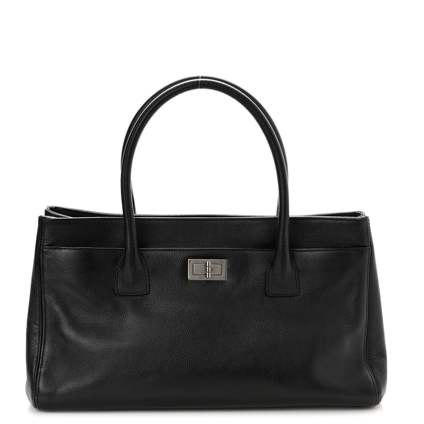 Calfskin Mademoiselle Lock Cerf Executive Shopper Tote Black