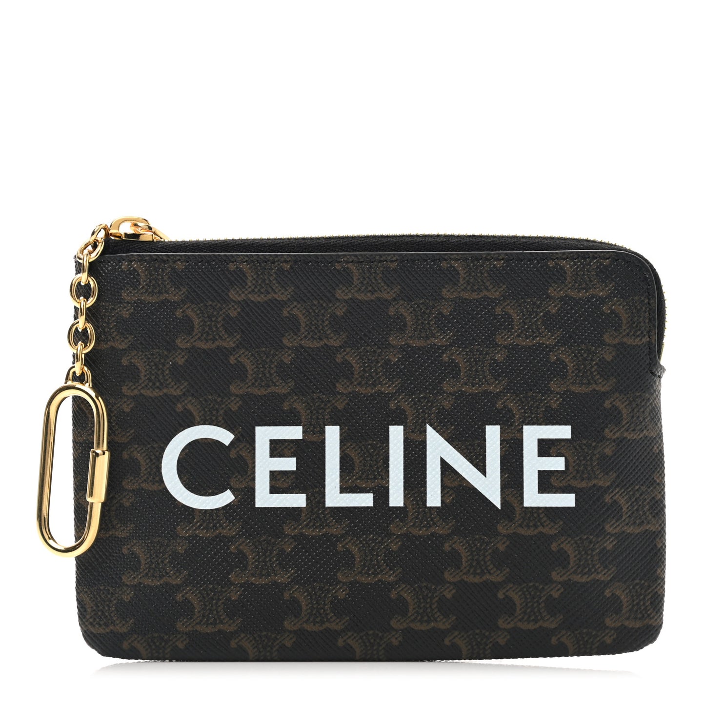 Triomphe Canvas Logo Coin and Card Pouch With Hook Black