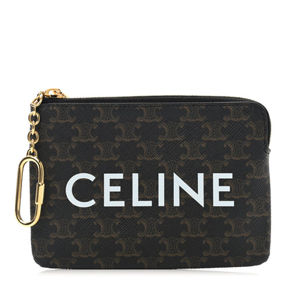 Celine Triomphe Canvas Logo Coin and Card Pouch With Hook Black 1 of 7
