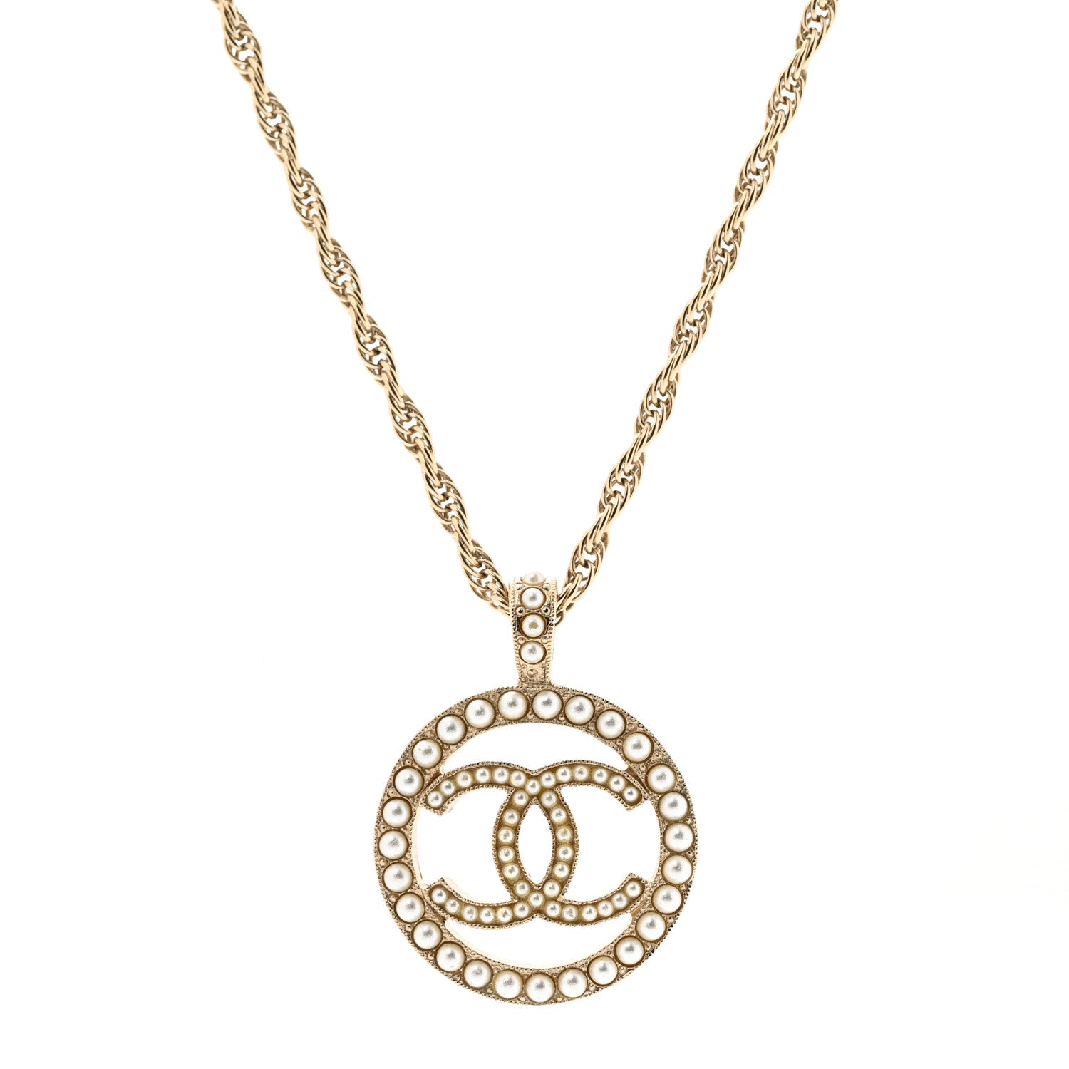 Chanel Pearl CC Round Pendant Necklace Gold 4 of 7