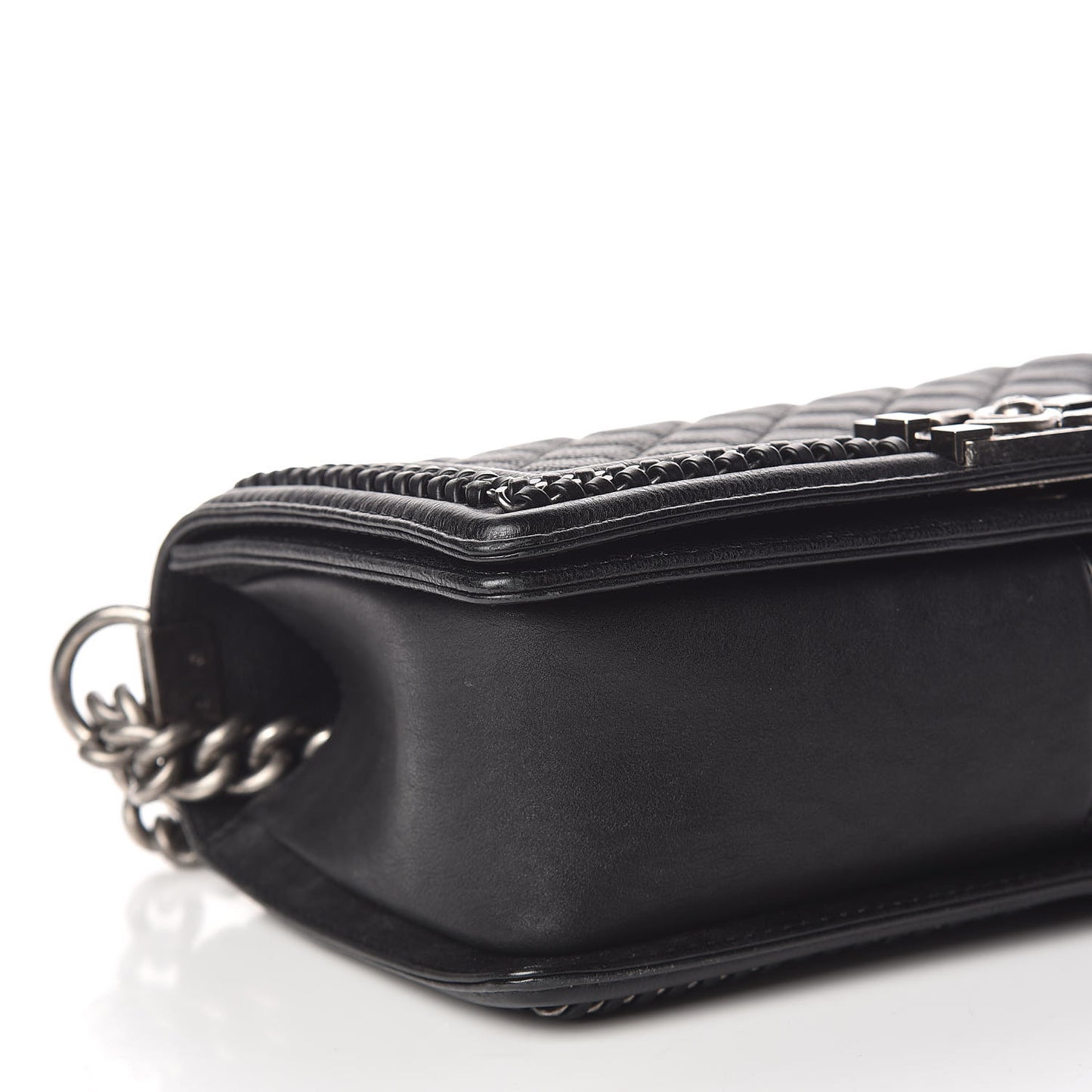 Calfskin Quilted Medium Boy Top Handle Flap Black