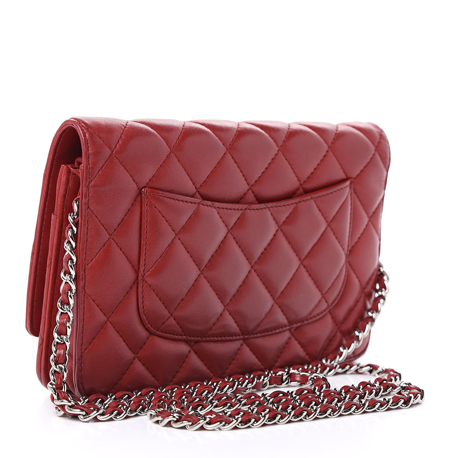 Chanel Lambskin Quilted Wallet On Chain WOC Red 3 of 15