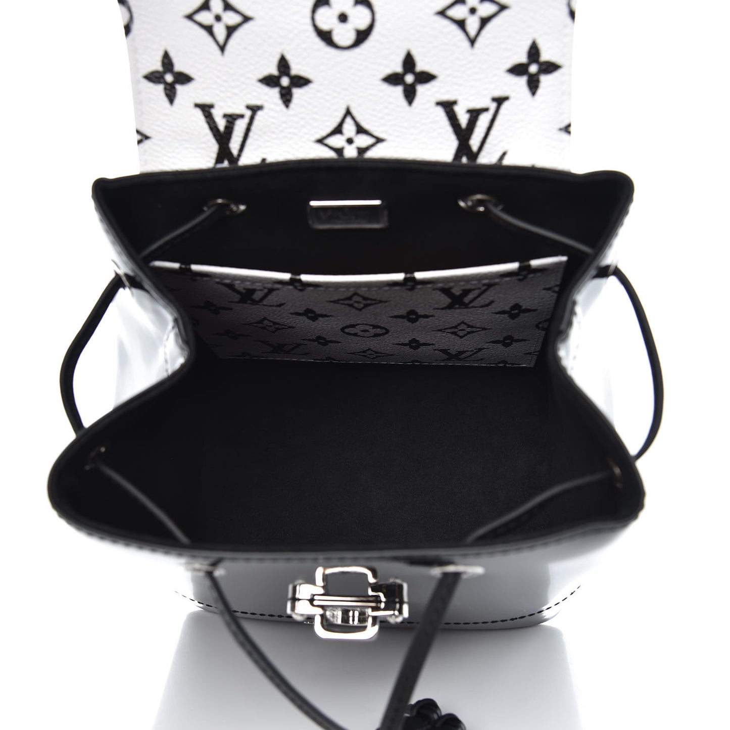Patent Monogram Hot Springs Backpack Black White