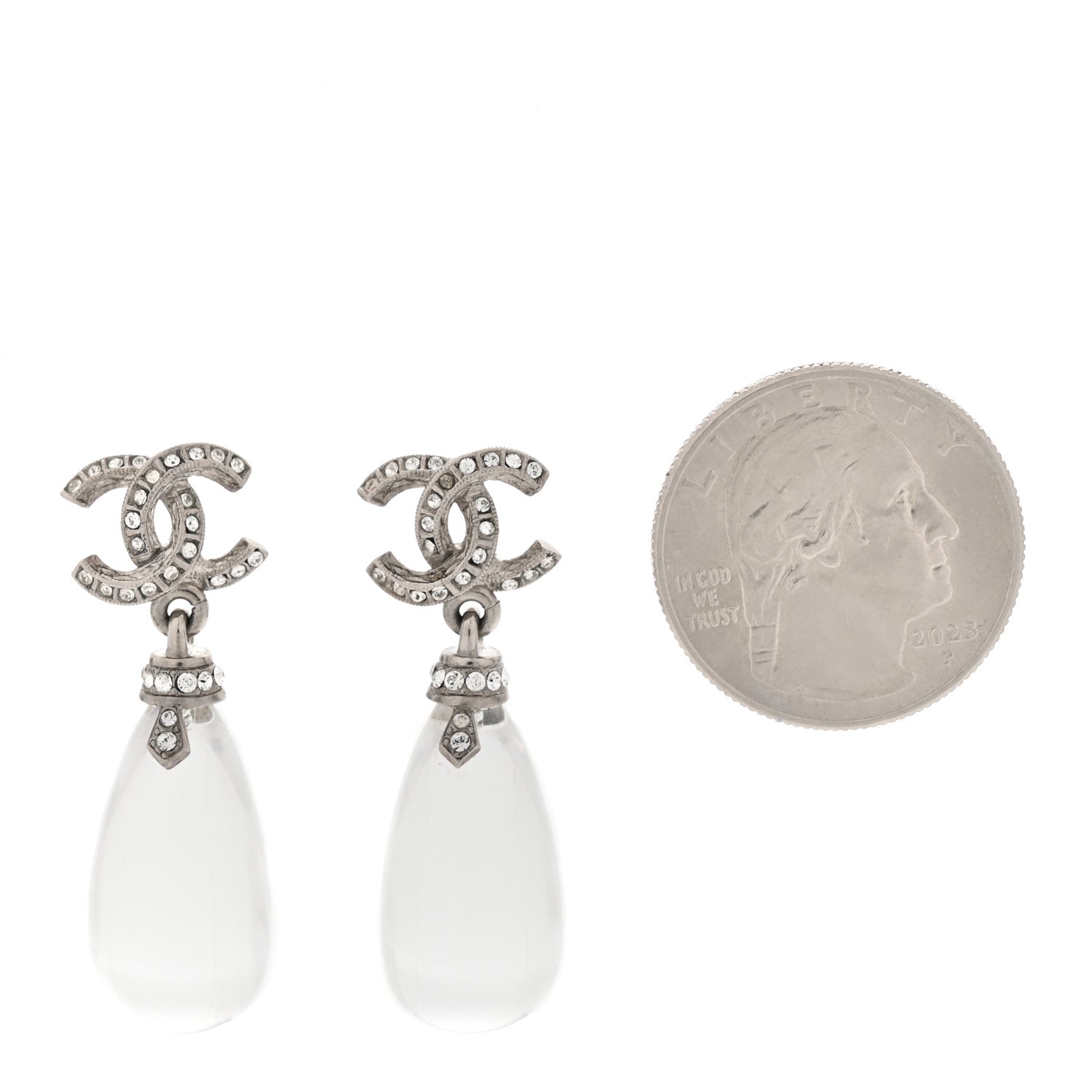 Chanel Ruthenium Crystal CC Drop Earrings Silver 2 of 5