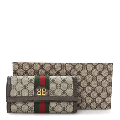Gucci X BALENCIAGA BB Supreme Monogram Textured Dollar Calfskin Web Ophidia Continental Wallet Beige Ebony New Acero 8 of 8