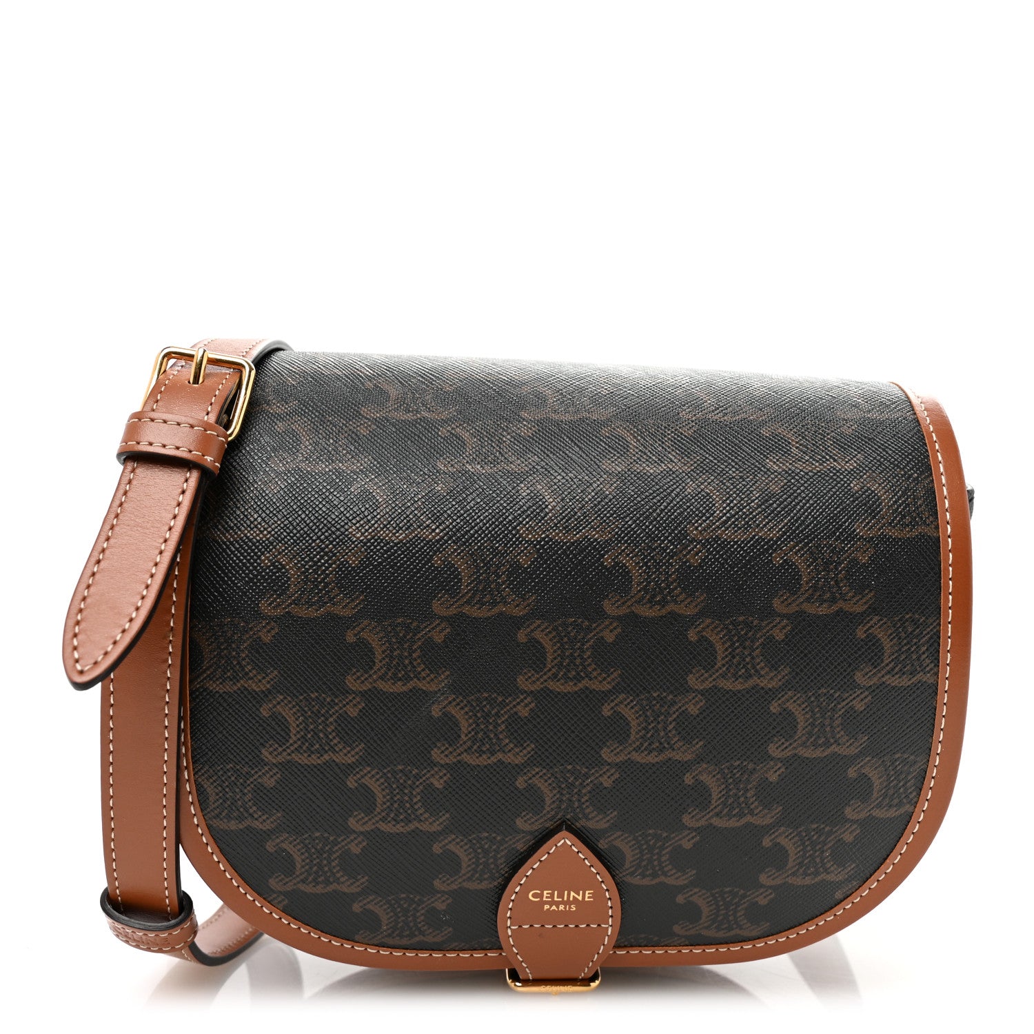 Celine Triomphe Canvas Medium Folco Bag Tan 1 of 9