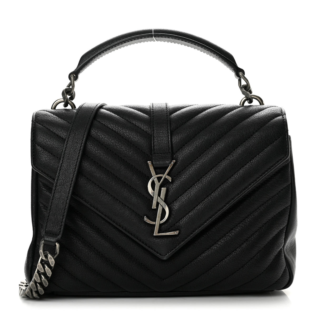 Sheepskin Matelasse Chevron Monogram Medium College Bag Black