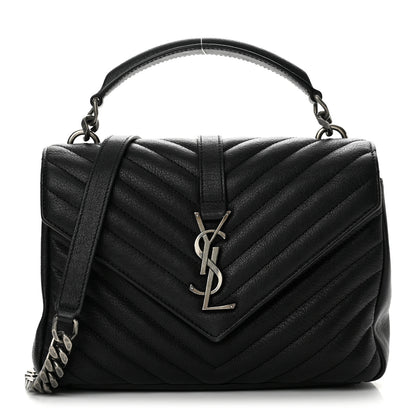 Saint Laurent Sheepskin Matelasse Chevron Monogram Medium College Bag Black 1 of 13