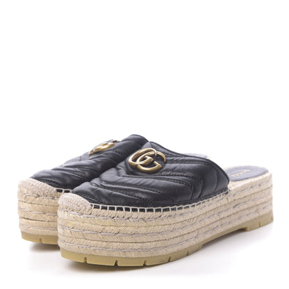 Gucci Nappa Matelasse GG Marmont Platform Espadrille Slippers 38 Black 3 of 8