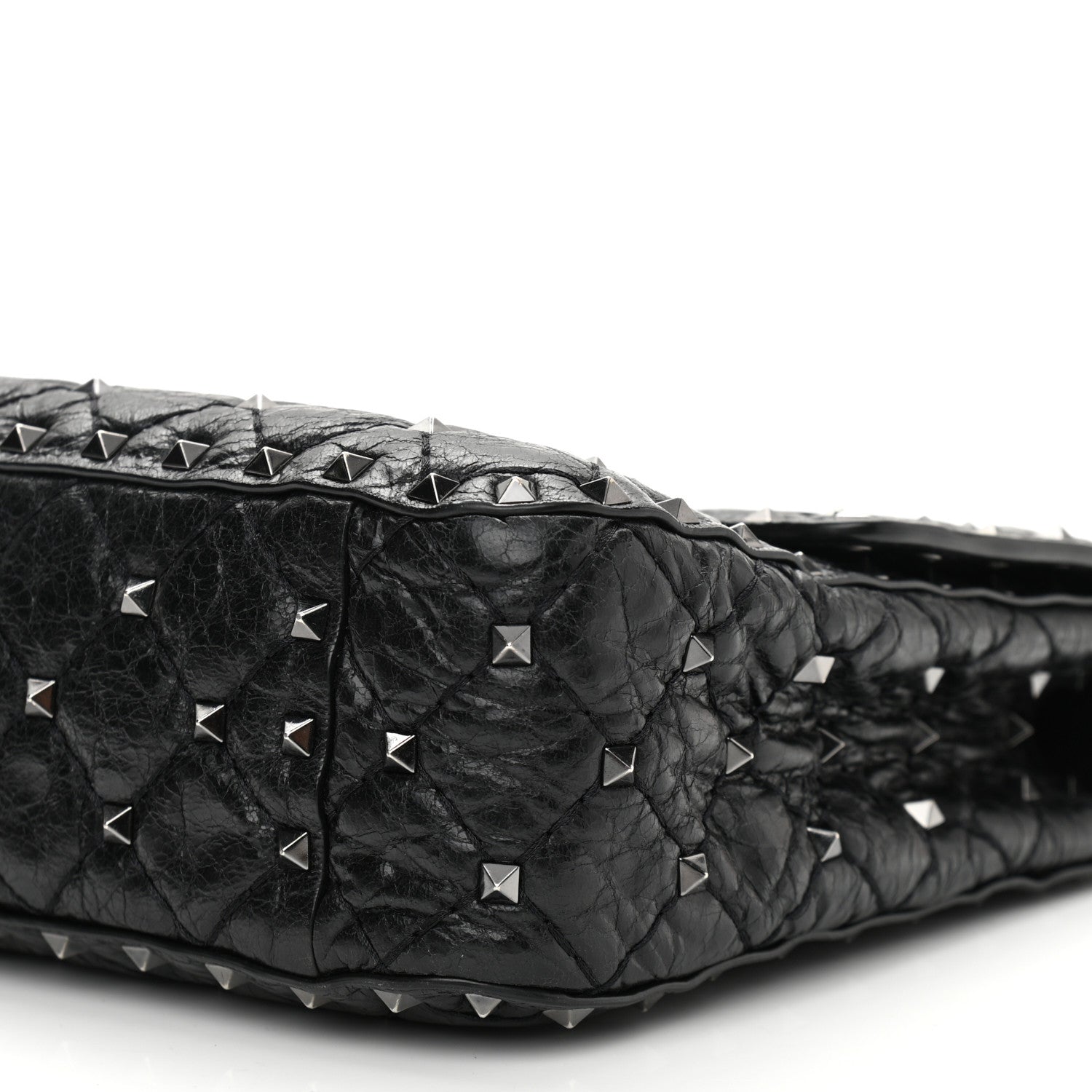 Valentino Garavani Craquele Nappa Medium Rockstud Spike Shoulder Bag Black 8 of 12