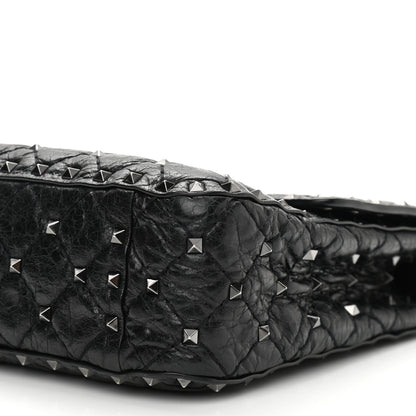 Valentino Garavani Craquele Nappa Medium Rockstud Spike Shoulder Bag Black 8 of 12