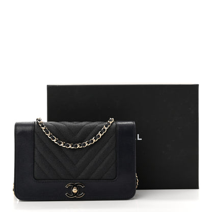 Chanel Caviar Chevron Quilted Vintage Mademoiselle Wallet On Chain WOC Navy Blue 12 of 12