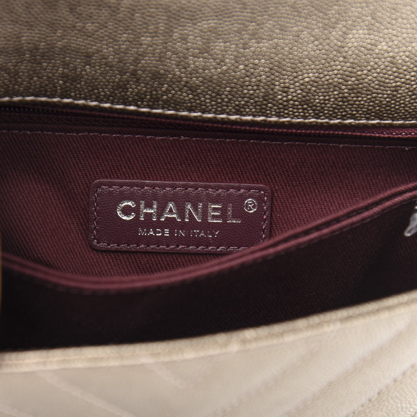 Metallic Caviar Chevron Quilted Mini Coco Handle Flap Light Gold