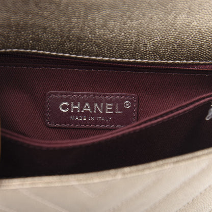 Chanel Metallic Caviar Chevron Quilted Mini Coco Handle Flap Light Gold 6 of 12