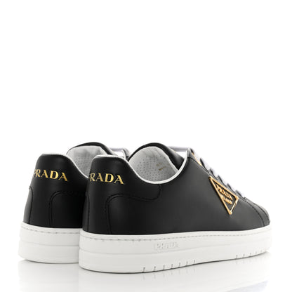 Prada Vitello Soft Metal Triangle Logo Womens Edge Low Top 30mm Sneakers 38 Black White 4 of 9
