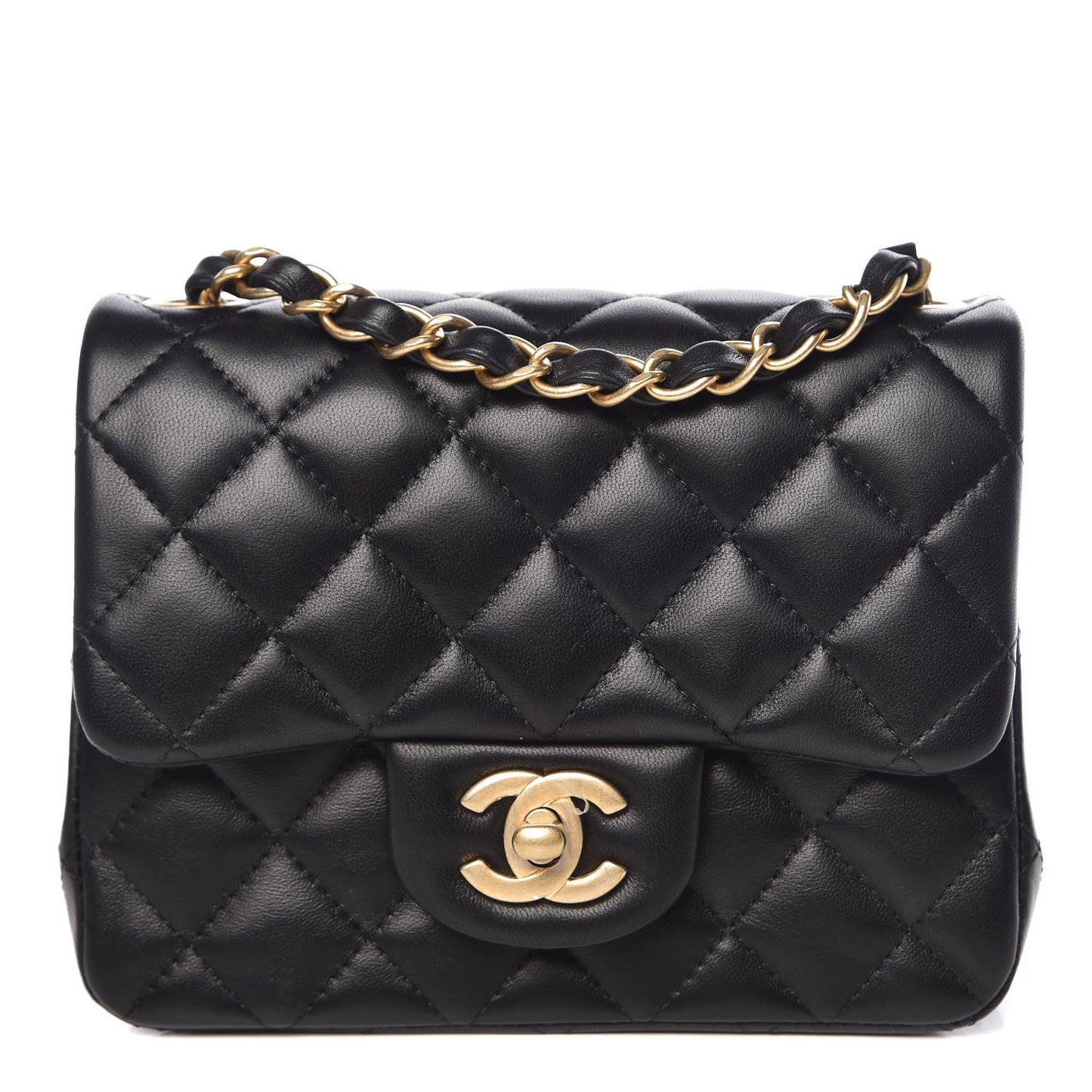 Lambskin Quilted Mini Square Flap Black