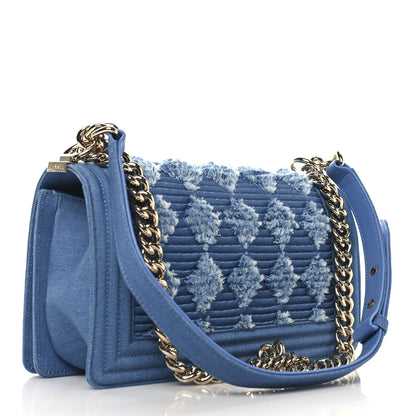 Chanel Denim Pleated Medium Boy Flap Light Blue 3 of 10