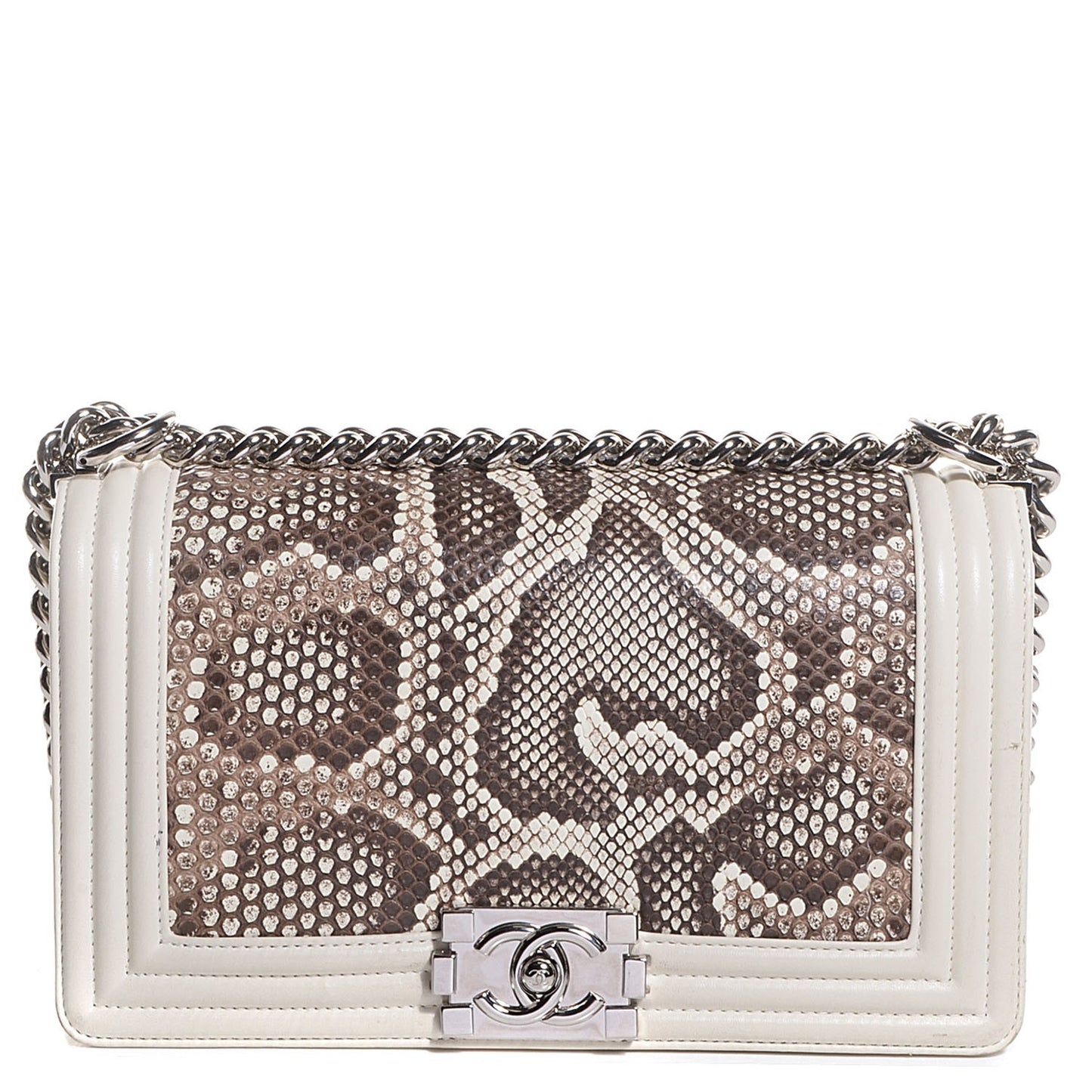 Python Calfskin Medium Boy Flap White