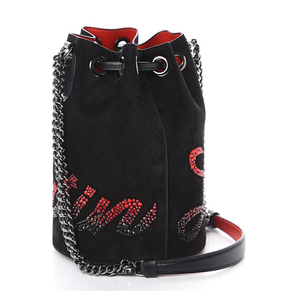 Christian Louboutin Suede Crystal Marie Jane Bucket Black Red 2 of 8