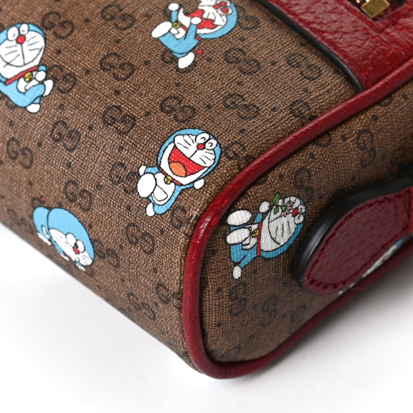 X DORAEMON Mini Vintage GG Supreme Monogram Camera Bag Beige Cherry Red