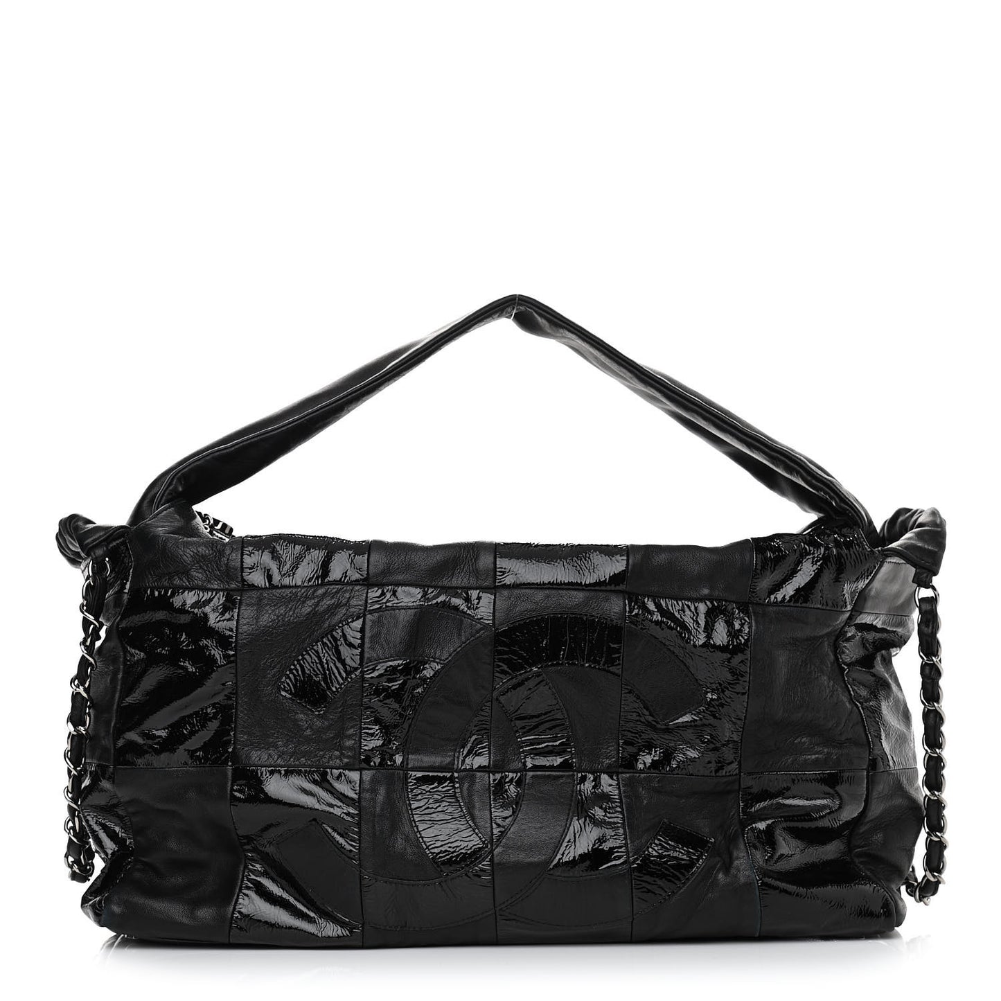 Lambskin Patent Calfskin Brooklyn Patchwork Hobo Black