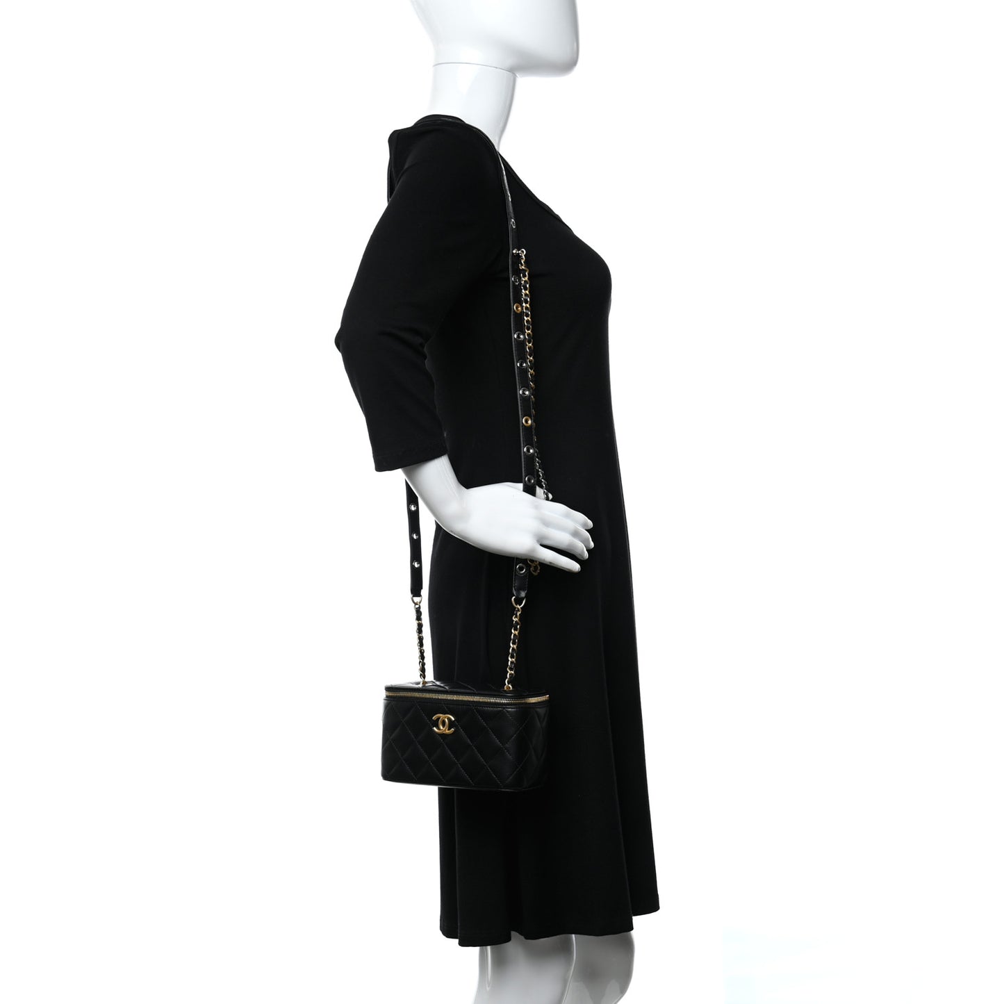Goatskin Quilted Punk Essentials Vanity Case With Chain Black