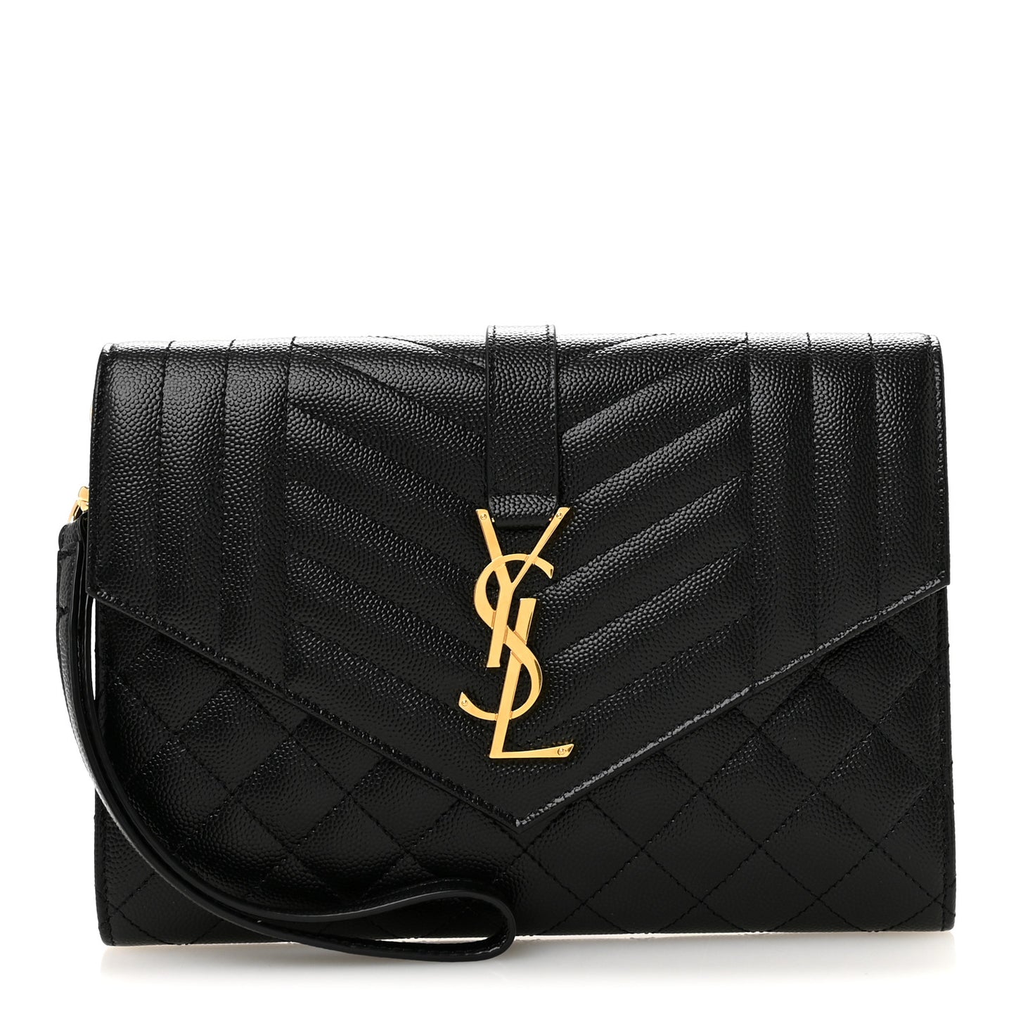 Grain De Poudre Textured Mixed Matelasse Triquilt Monogram Clutch Black