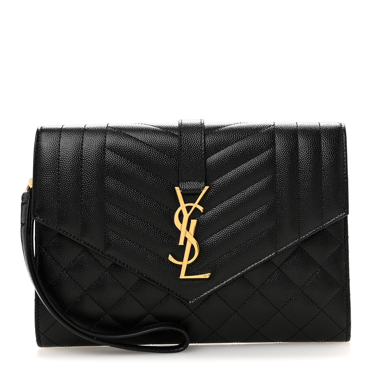 Saint Laurent Grain De Poudre Textured Mixed Matelasse Triquilt Monogram Clutch Black 1 of 8