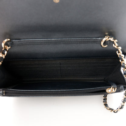 Chanel Iridescent Lambskin Quilted Pearl Wallet On Chain WOC Black 5 of 12