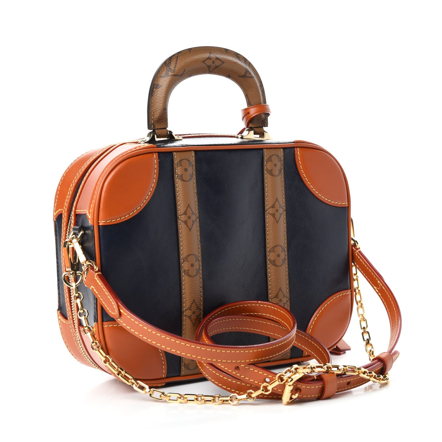 Calfskin Reverse Monogram Valisette PM Navy Caramel