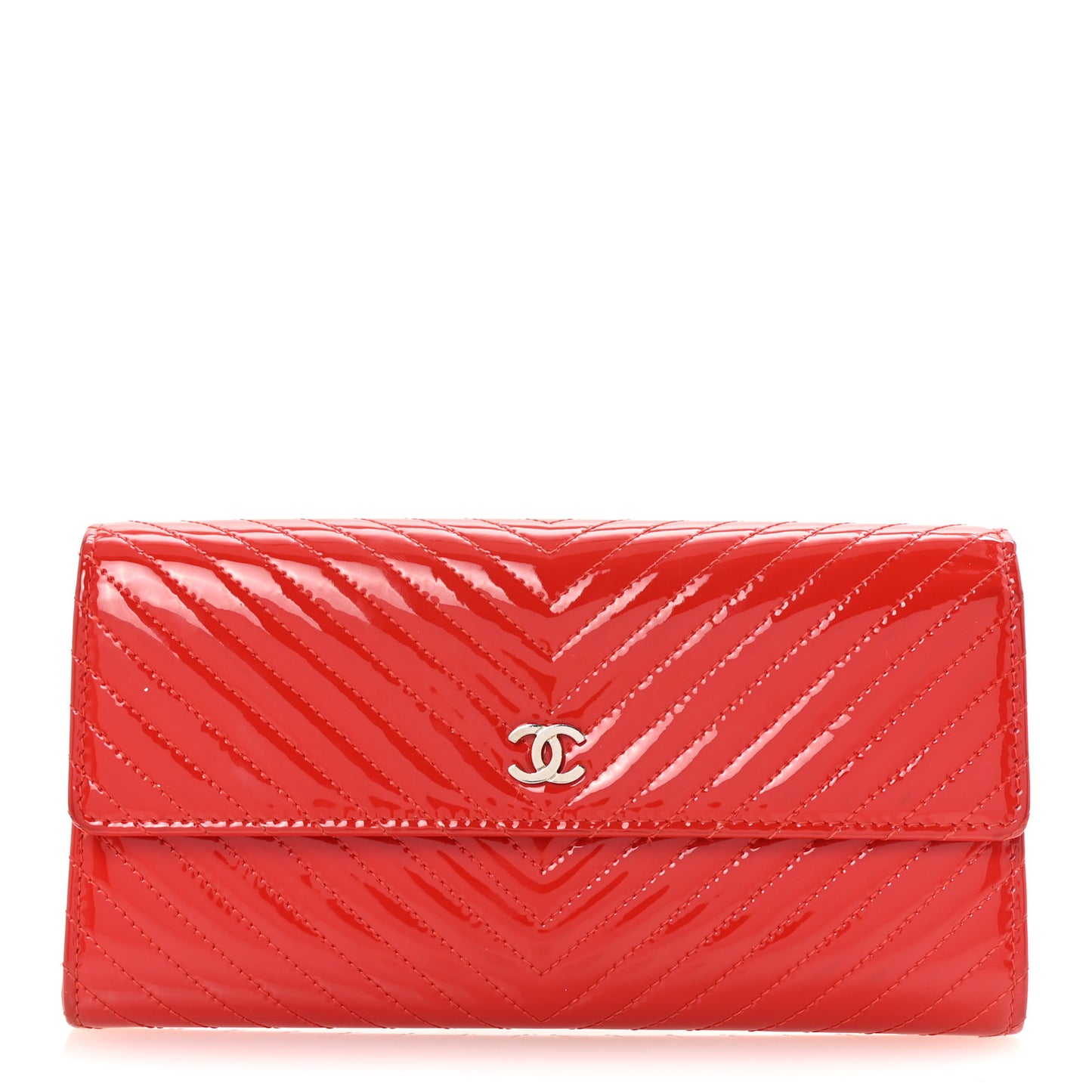 Patent Chevron Quilted Large Gusset Flap Wallet Red
