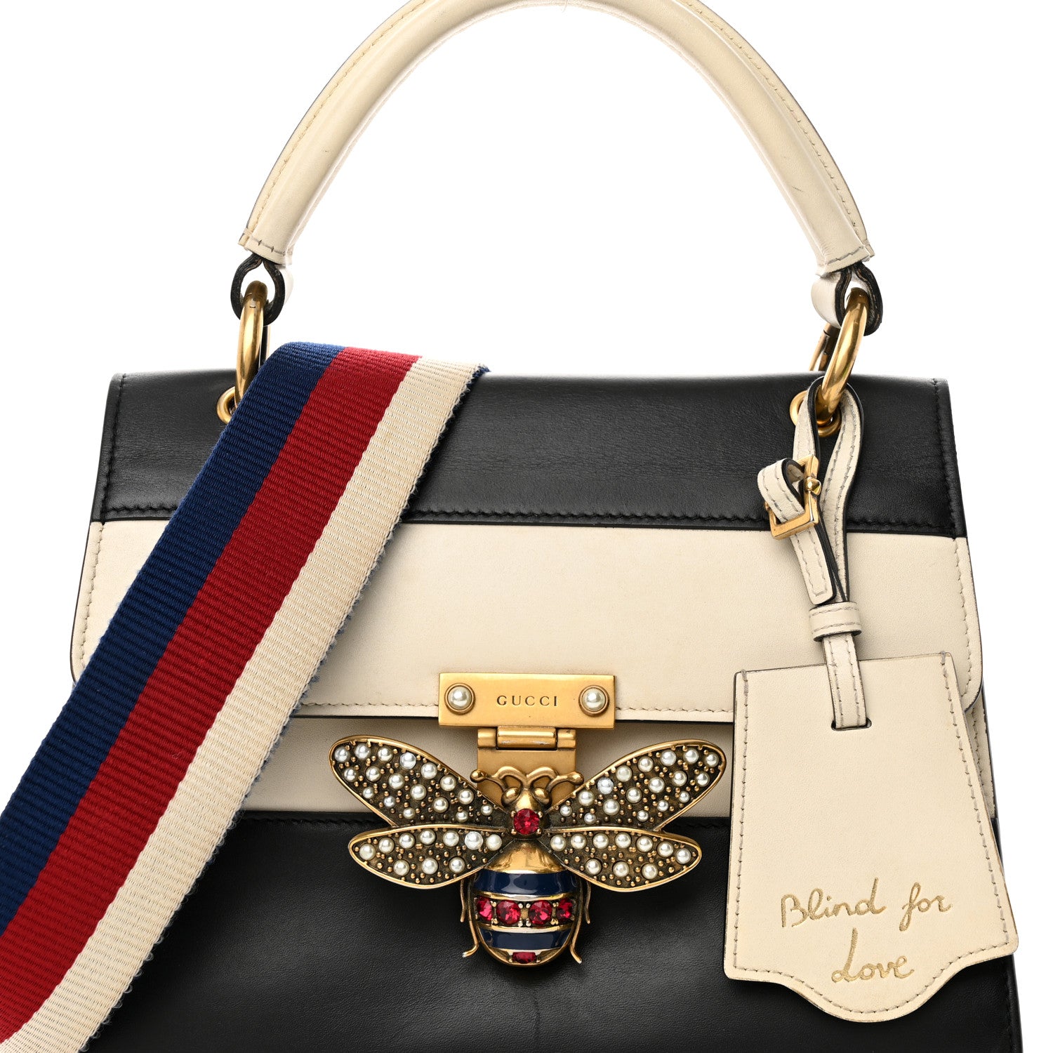 Gucci Calfskin Sylvie Web Small Queen Margaret Top Handle Bag Black White 8 of 22