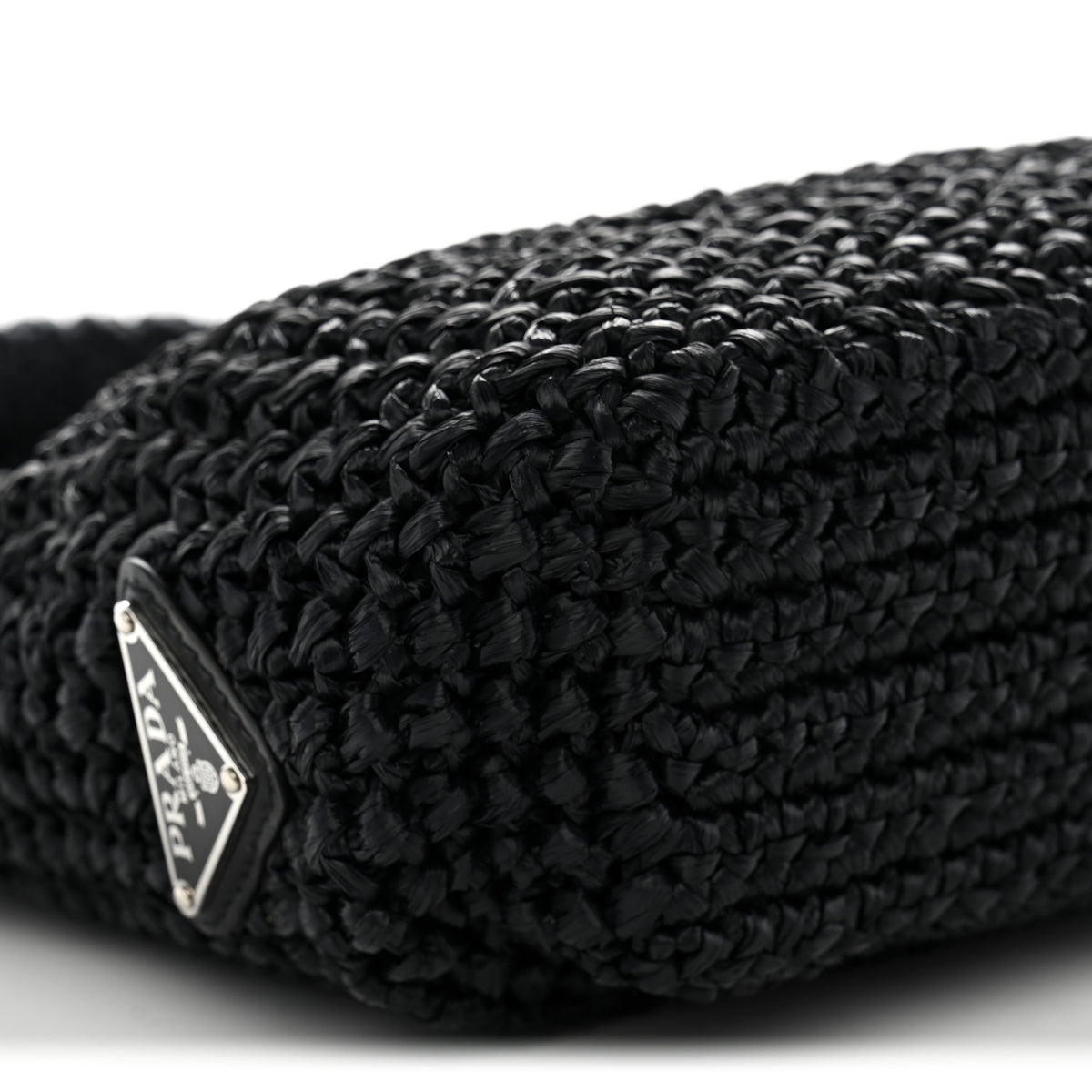 Prada Yarn Raffia Effect Crochet Small Logo Tote Black 9 of 10
