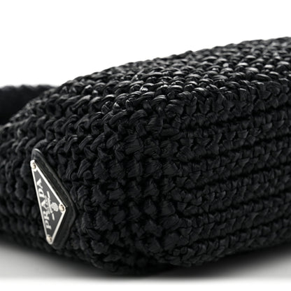 Prada Yarn Raffia Effect Crochet Small Logo Tote Black 9 of 10