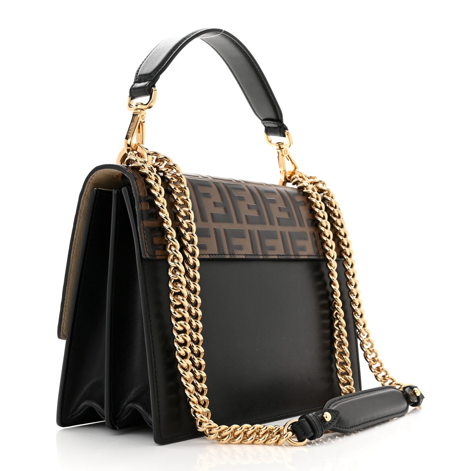 Fendi Vitello Liberty Bi-Color FF 1974 Embossed Chain Strap Kan U Shoulder Bag Black Maya 2 of 9