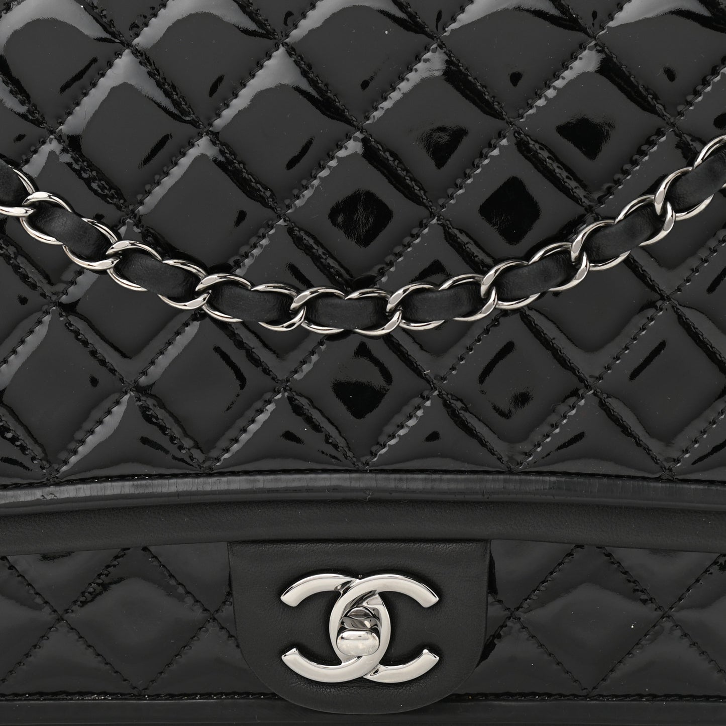 Patent Quilted Jumbo Classic Twist Flap Bag Black