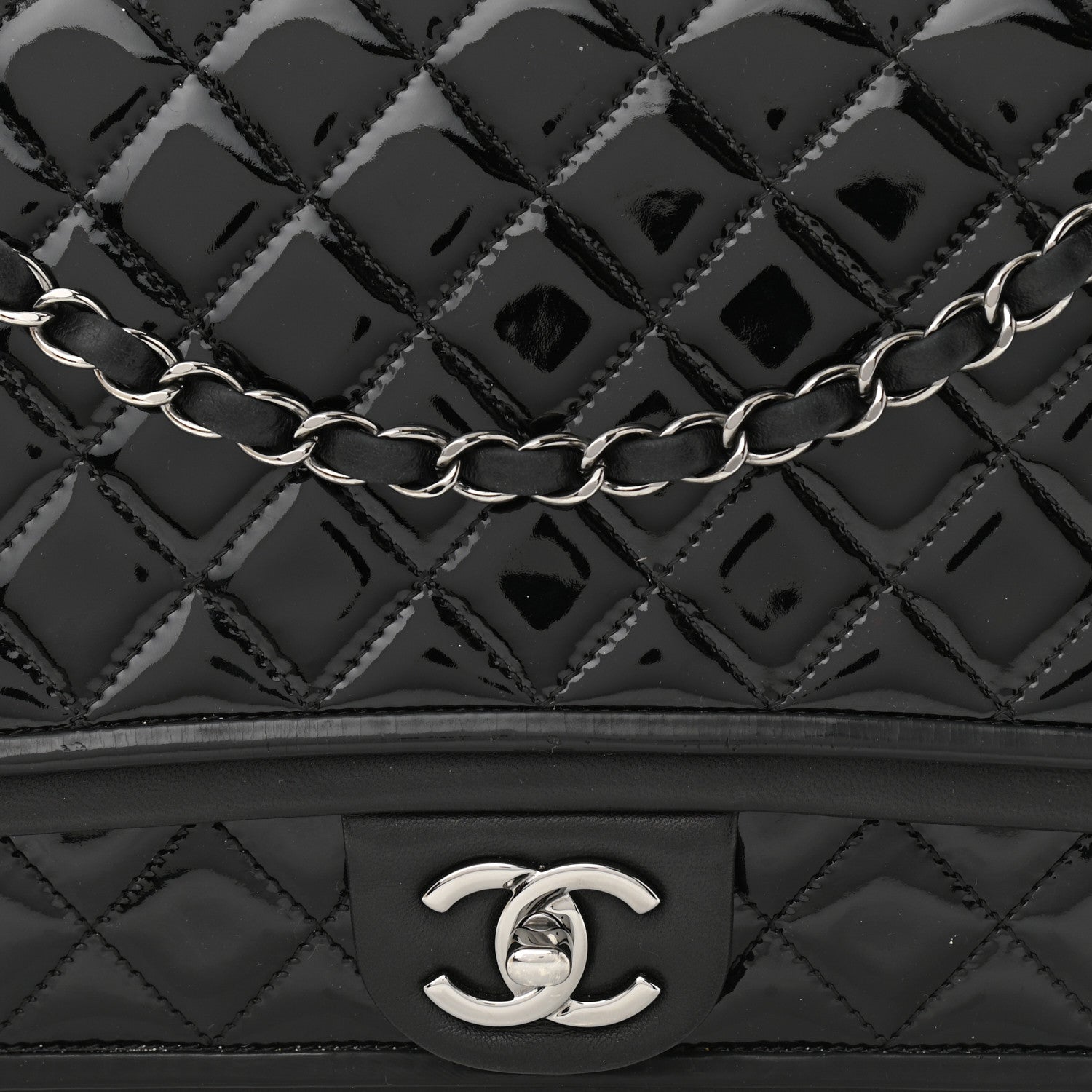 Chanel Patent Quilted Jumbo Classic Twist Flap Bag Black 7 of 11