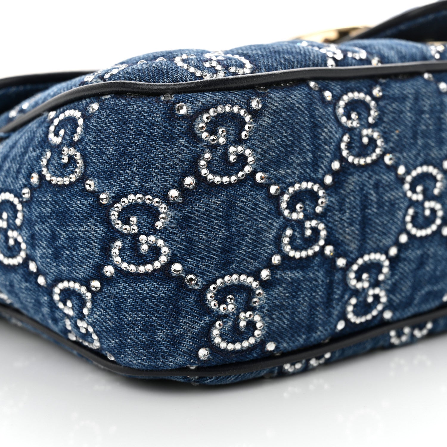 Gucci Denim Crystal Applique Small GG Marmont Shoulder Bag Blue 10 of 10