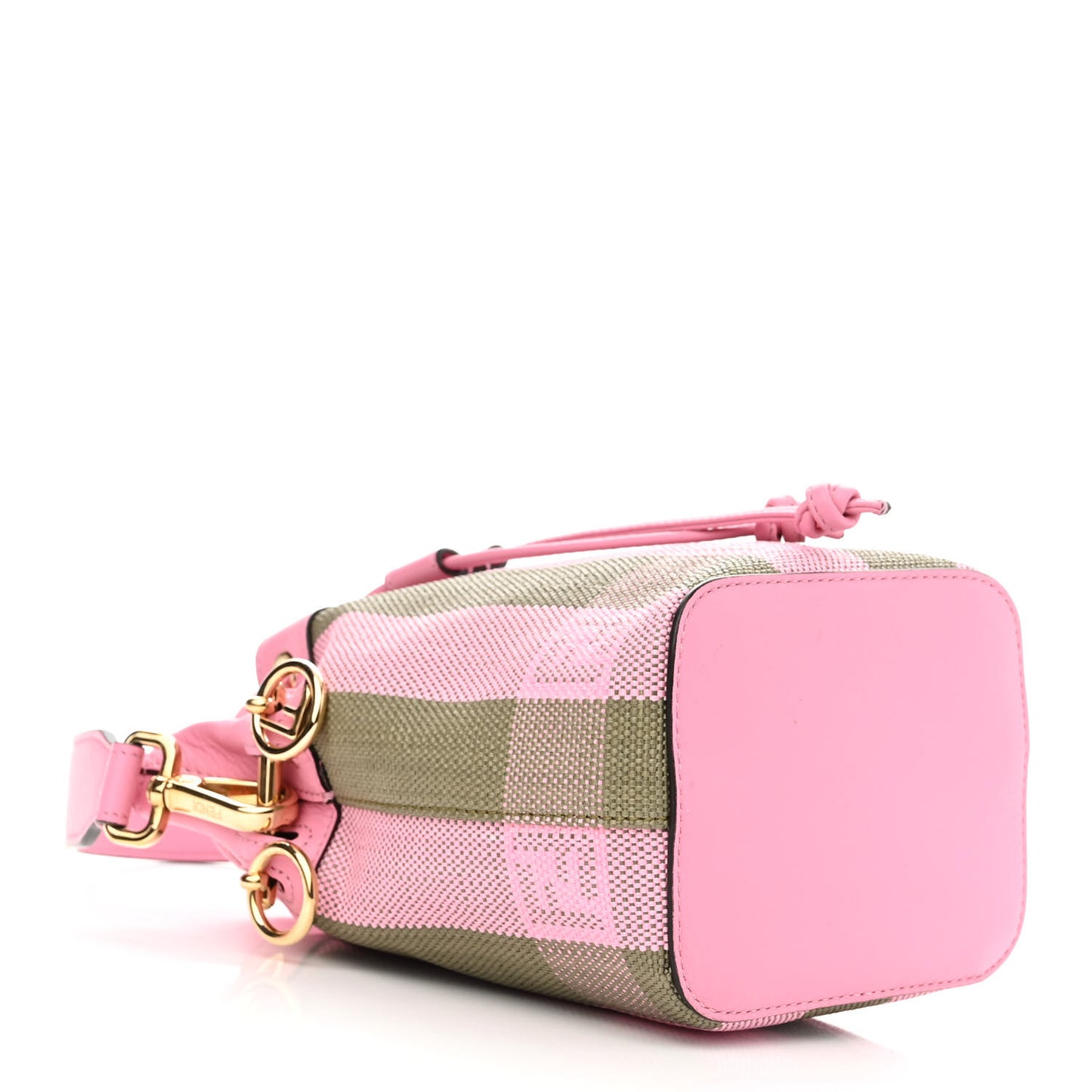 Raffia Vitello Seta F is Fendi Pequin Gingham Woven Mini Mon Tresor Bucket Bag Military Rosa Lollypop